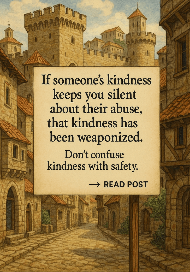Sign about kindness being weaponized.