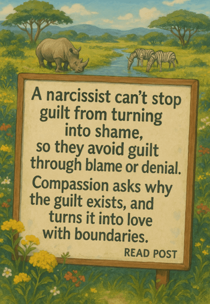 A narcissist part of a personality doesn’t know how to stop guilt from turning into shame.
