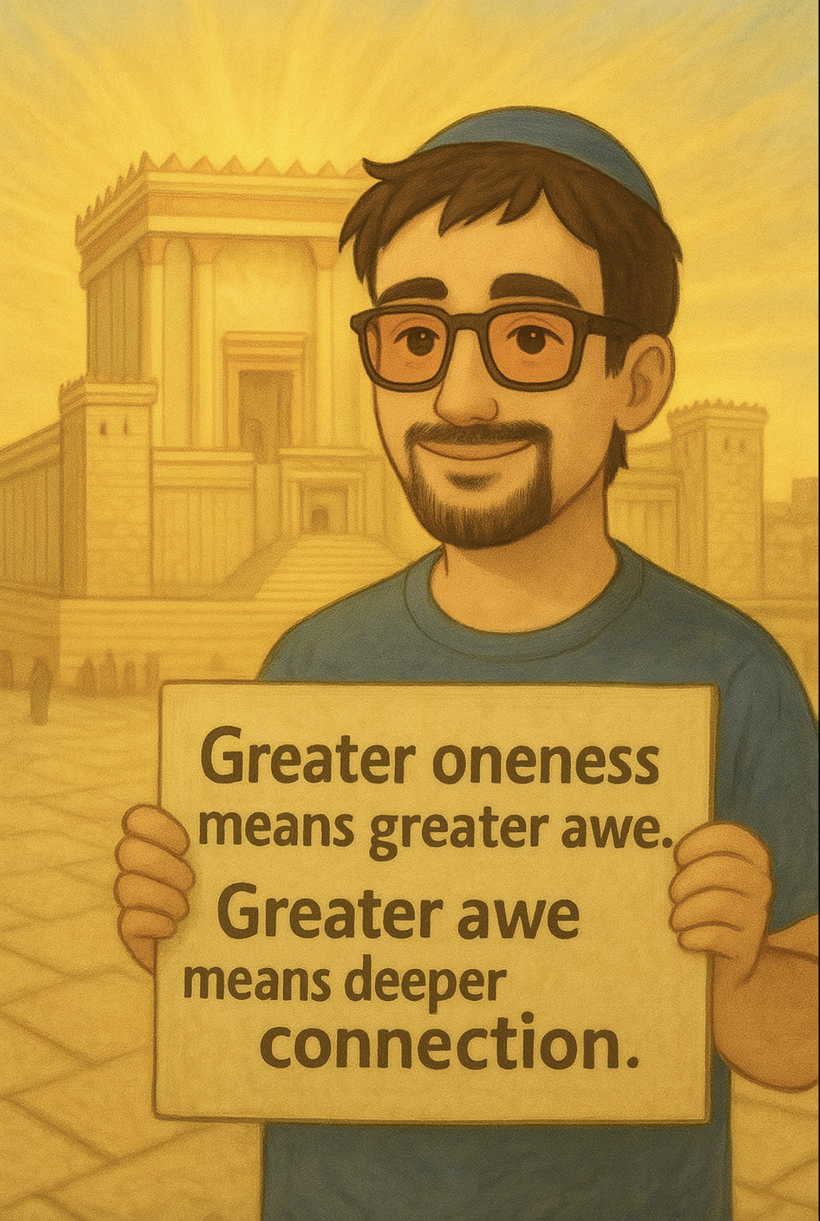 Smiling man with glasses holding sign