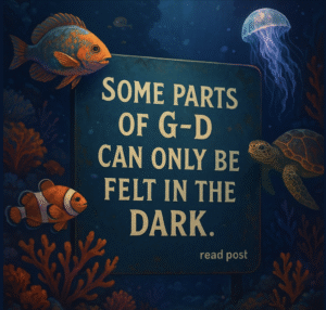 Sign in dark ocean with fish