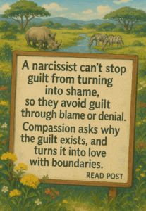 A narcissist part of a personality doesn’t know how to stop guilt from turning into shame.