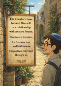 By creating us,